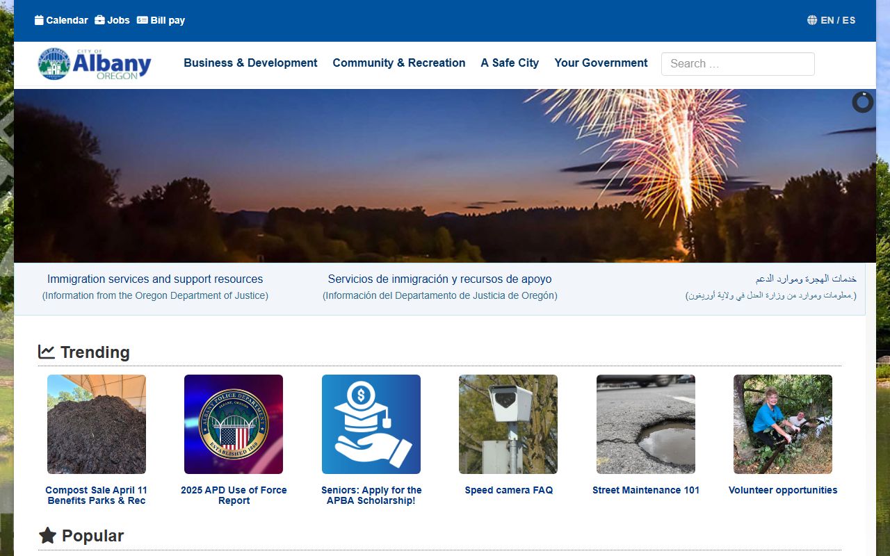 City of Albany official website with e-permitting and property mapping tools
