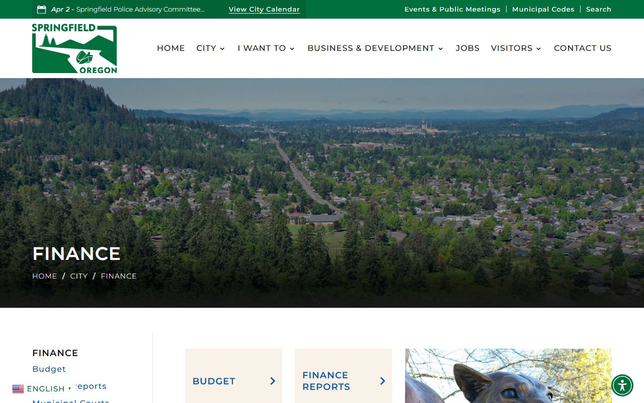 Springfield city finance department website with municipal services information