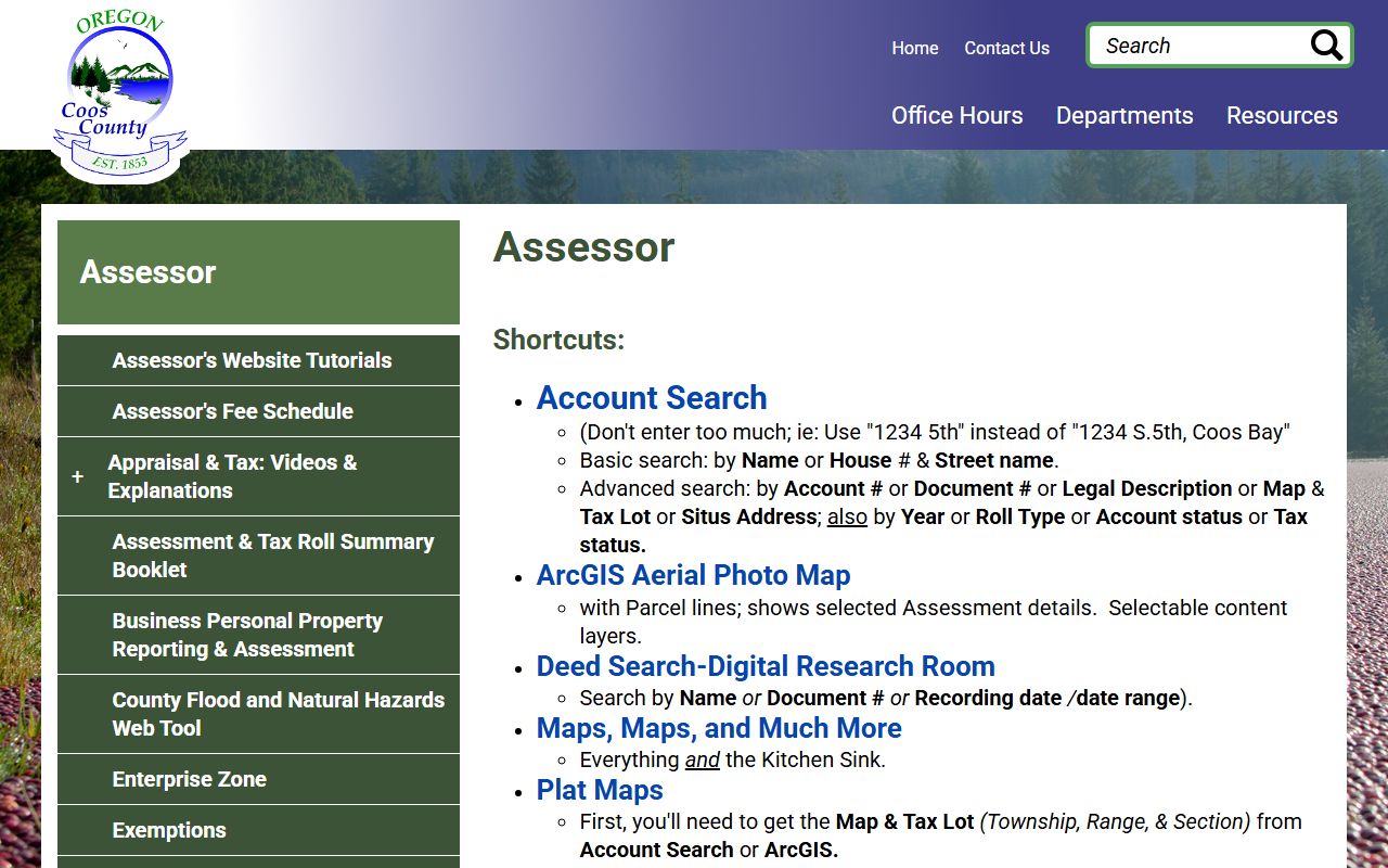 Coos County property records assessor online search system
