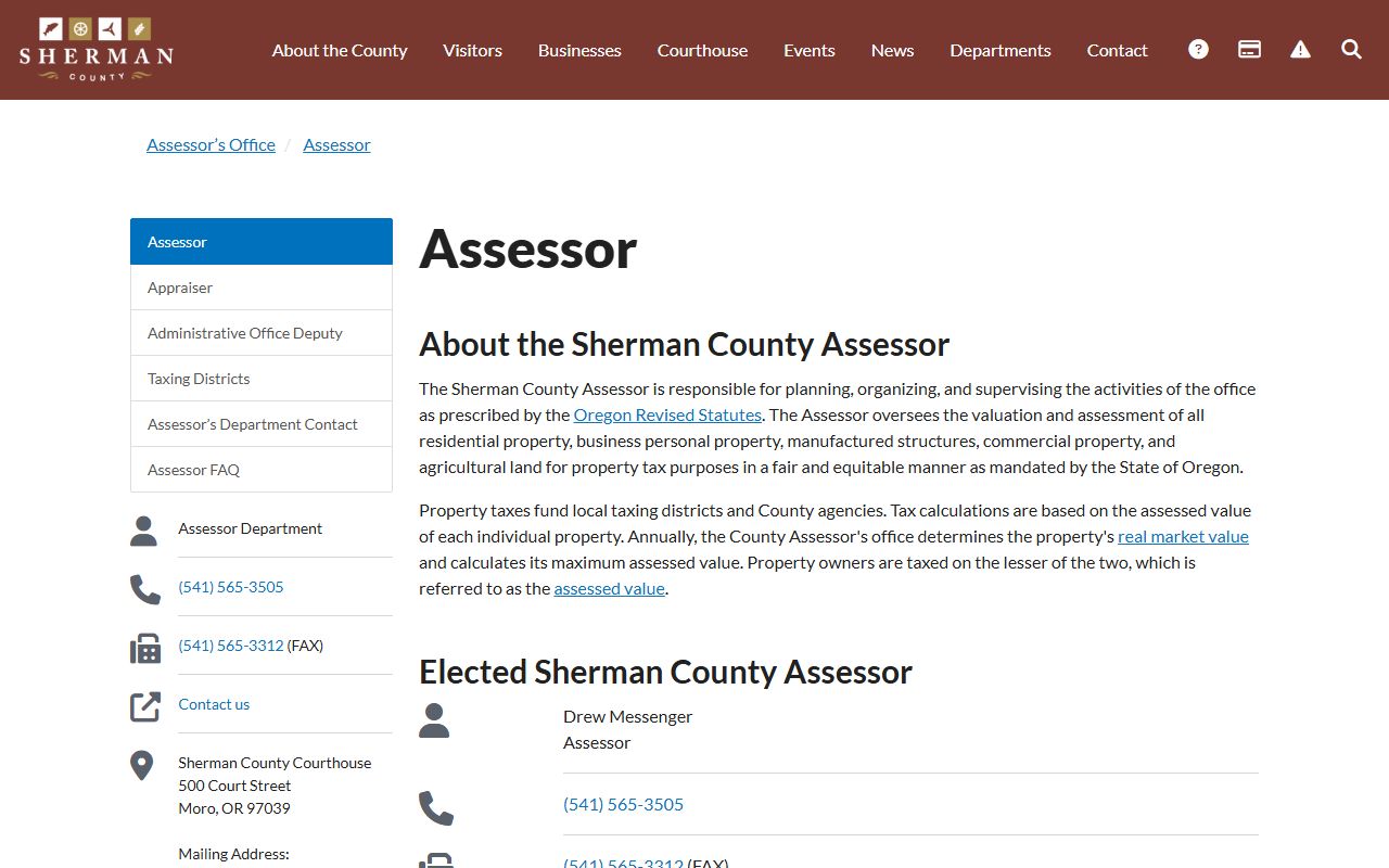 Sherman County Assessor website for property records and valuations