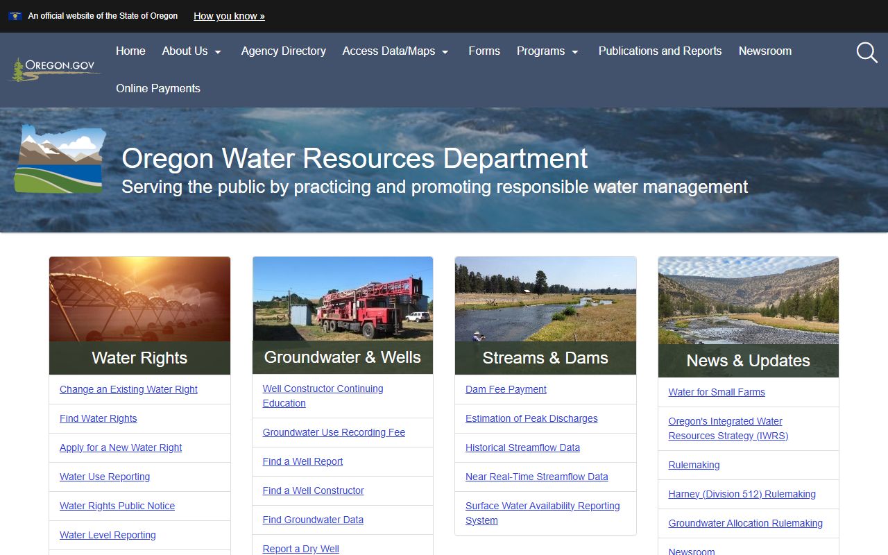 Oregon Water Resources Department property-related water rights records