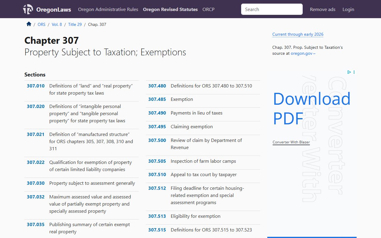ORS Chapter 307 Oregon property tax exemption statutes