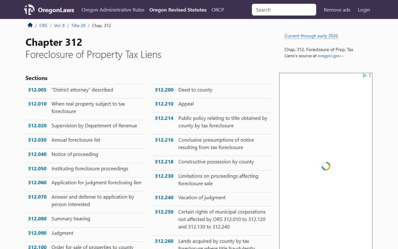 Oregon property tax collection statutes and resources